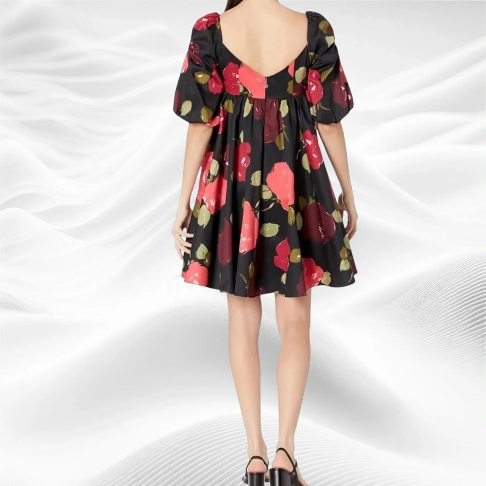Kate Spade Just Rosy Beau Bow‎ Sweetheart Neck Puff Sleeve dress Size 0